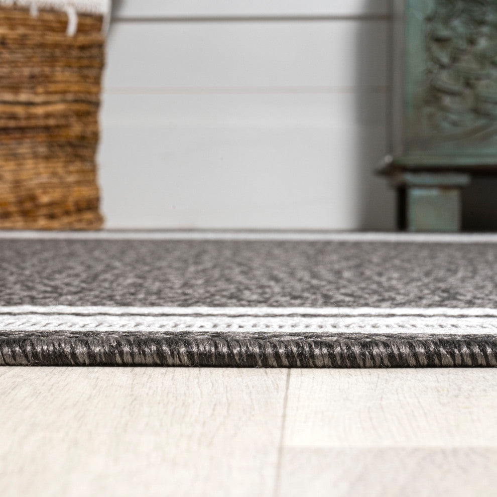 James Modern Border Stripe Indoor/Outdoor Area Rug, Black/Cream, 3x5