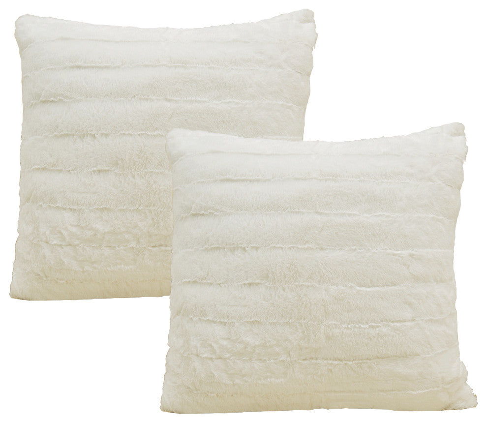 Rabbit Faux Fur Throw Blanket With 2 Pillows, Antique White