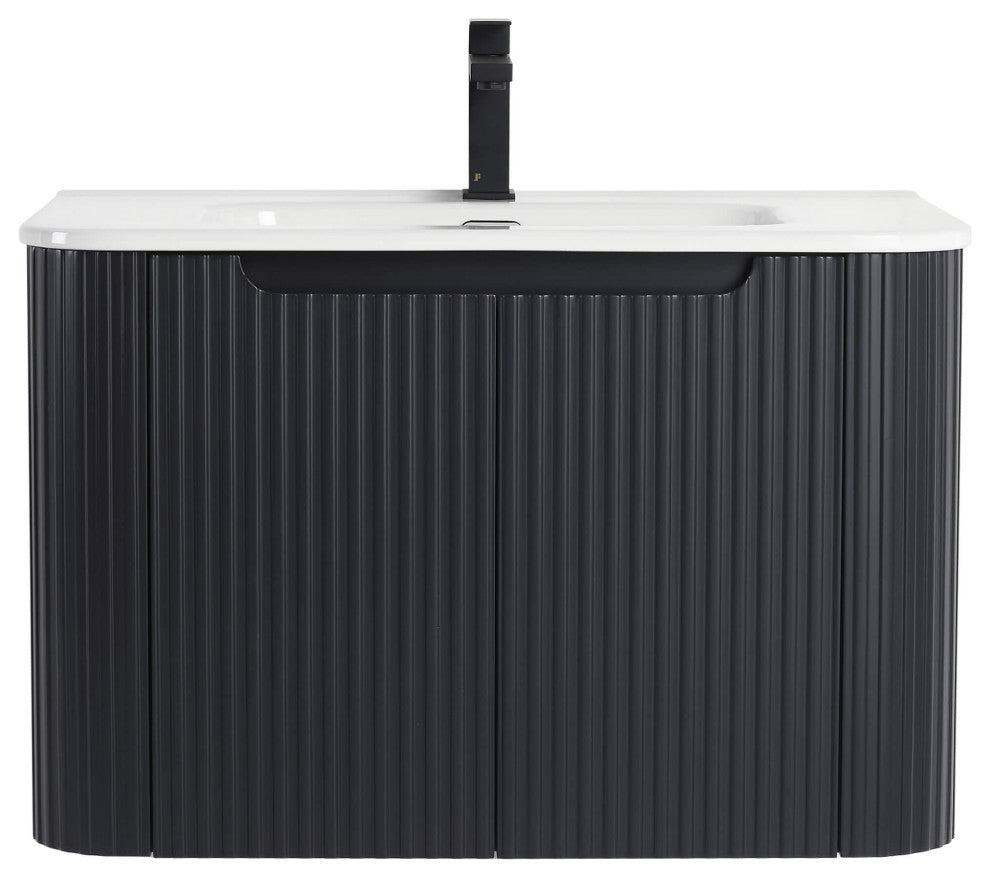 Caskvalley Bath Vanity, Straight Fluted Design Sink Included, Carbon Black, 30"
