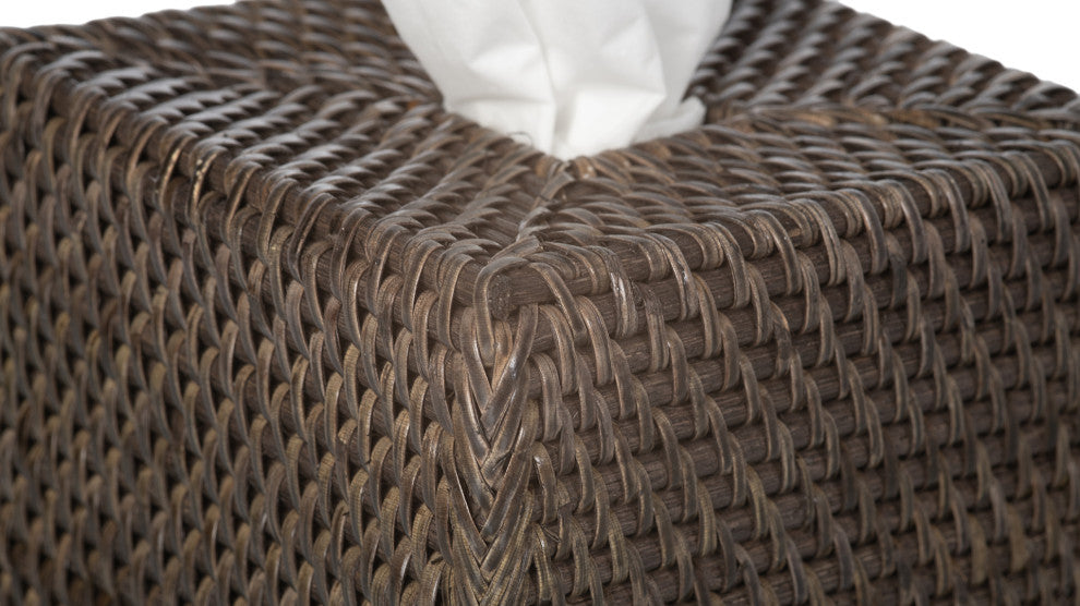 Loma Square Rattan Tissue Box Cover, Espresso
