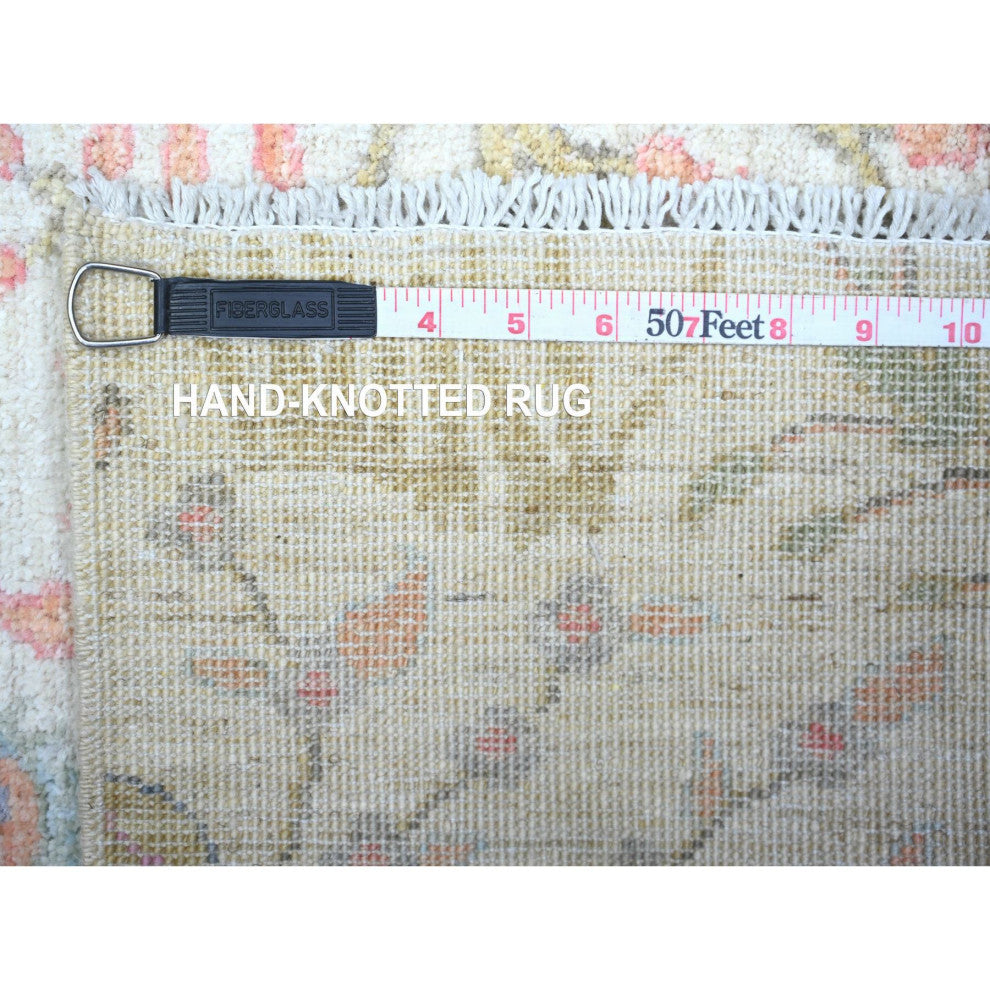 Ivory Birds Paradise Hand Knotted Peshawar Square Wool Oriental Rug 5'11"x6'