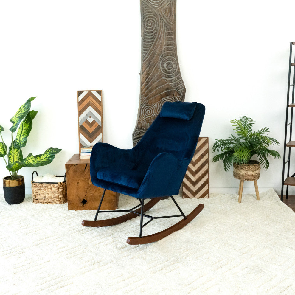 Rumi Mid-Century Modern Indoor Nursery Rocking Chair, Dark Blue