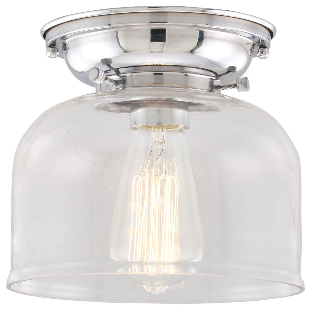 Large Bell 1-Light Flush Mount, Polished Chrome, Clear