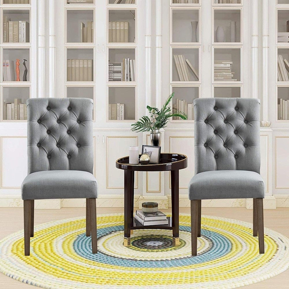 Button Tufted Armless Dining Room Chairs, Set of 2, Gray