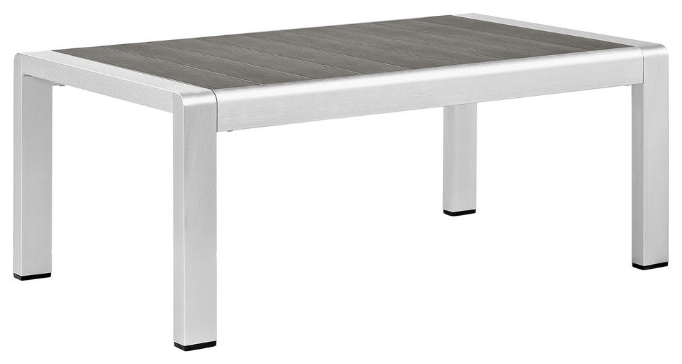 Shore Outdoor Patio Aluminum Coffee Table, Silver Gray