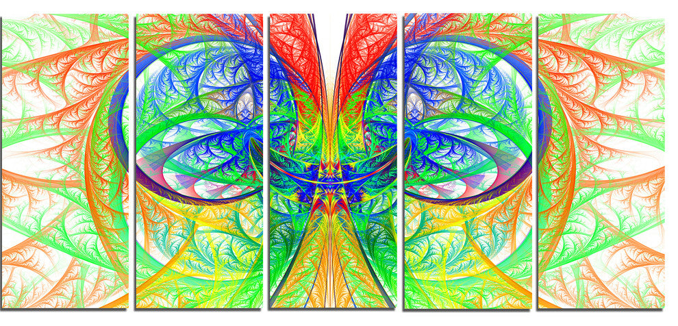 Extraordinary Fractal Green Design, Abstract Canvas Art Print, 60"x28", 5 Panels
