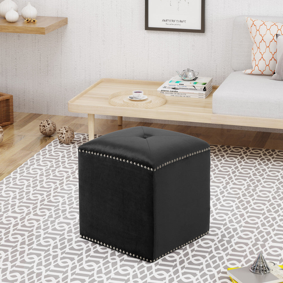 GDF Studio Allen Glam Velvet Ottoman, Black