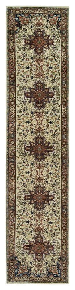 Chiffon Beige Heris Re-Creation Natural Wool Hand Knotted Runner Rug  2'6"x12'3"
