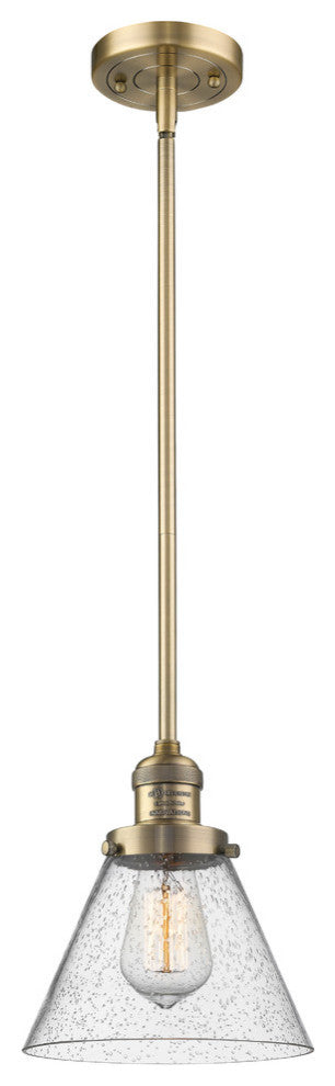 Large Cone LED Pendant, Brushed Brass, Glass: Seedy