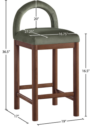 Conrad Upholstered Bar and Counter Stool, Green, Velvet, Brown