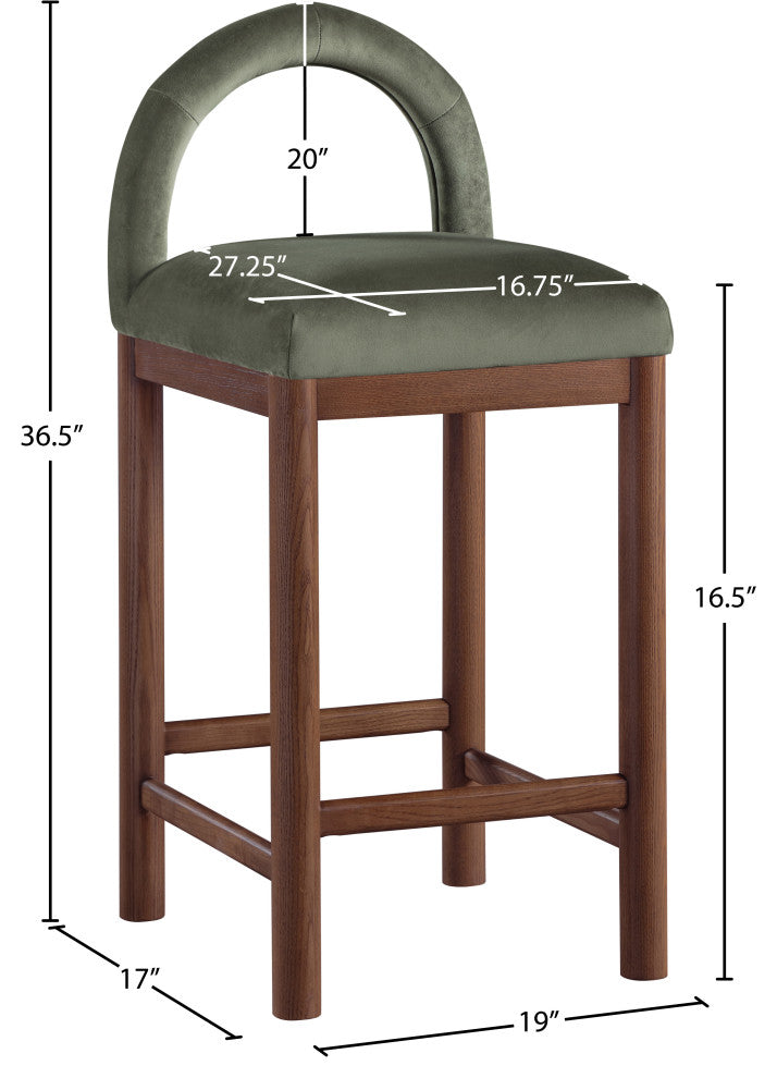Conrad Upholstered Bar and Counter Stool, Green, Velvet, Brown