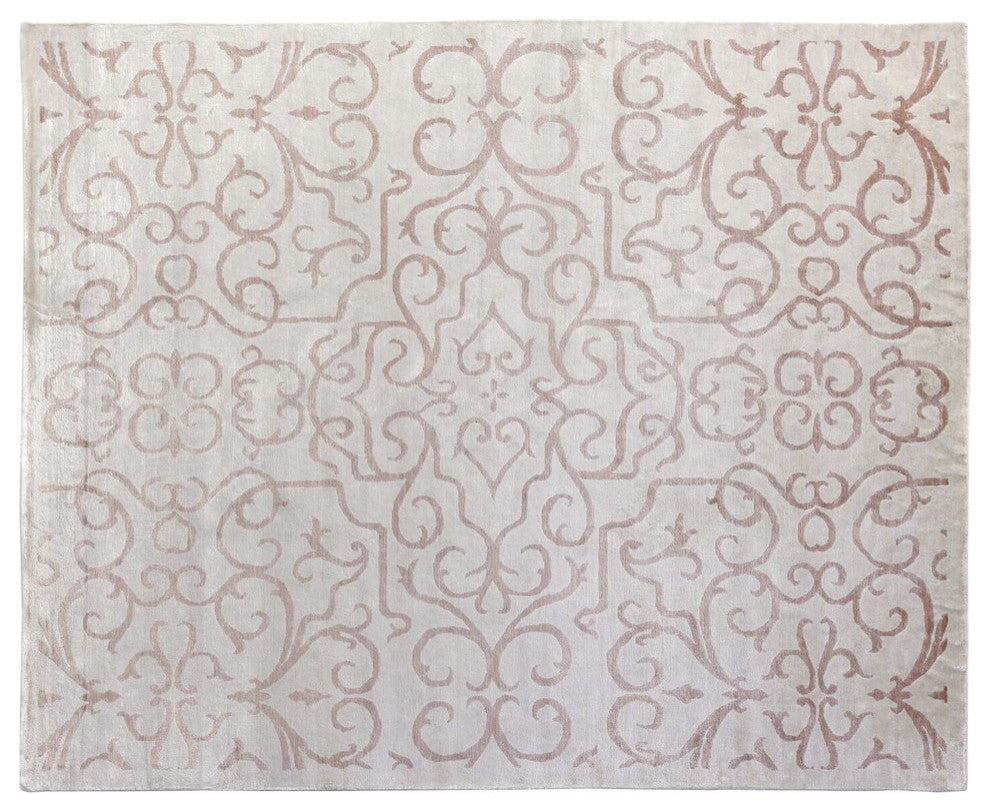 Bamboo Silk Hand-Knotted Light Pink/Ivory Area Rug, 10'x14'