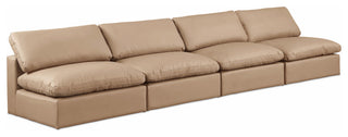 Comfy Upholstered Modular Sofa, Tan, 4-Piece: 4 Armless Chair, Vegan Leather