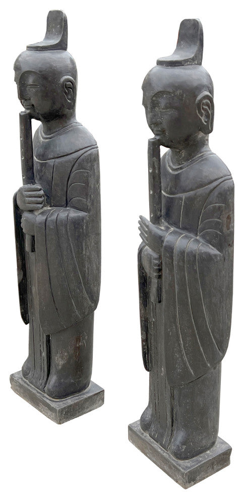 Pair Chinese Black Gray Stone Standing Zen Harmony Decor Statues Hcs7647