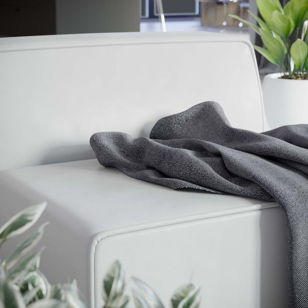 Sofa Middle Chair, Faux Vegan Leather, White, Modern, Living Lounge Hospitality