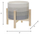 8" Ceramic Planter With Wood Stand, Beige Mix