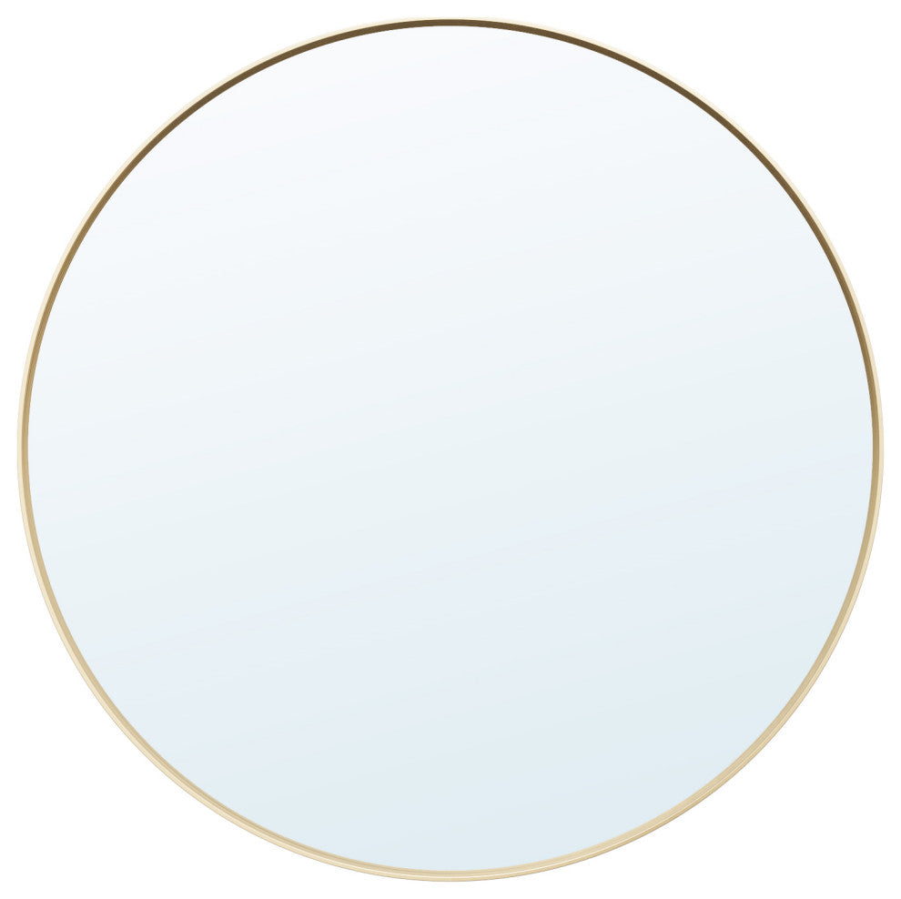 Bella Round Anodized Aluminum Wall Vanity Mirror, Brushed Gold, 28"x28"
