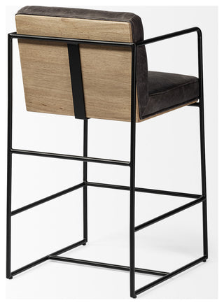 Stamford Black Leather Seat With Wood Back, Metal Frame Counter Stool