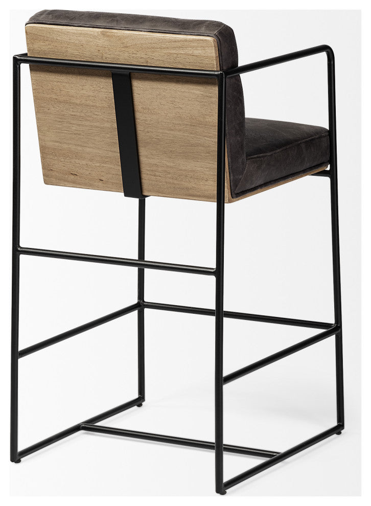 Stamford Black Leather Seat With Wood Back, Metal Frame Counter Stool