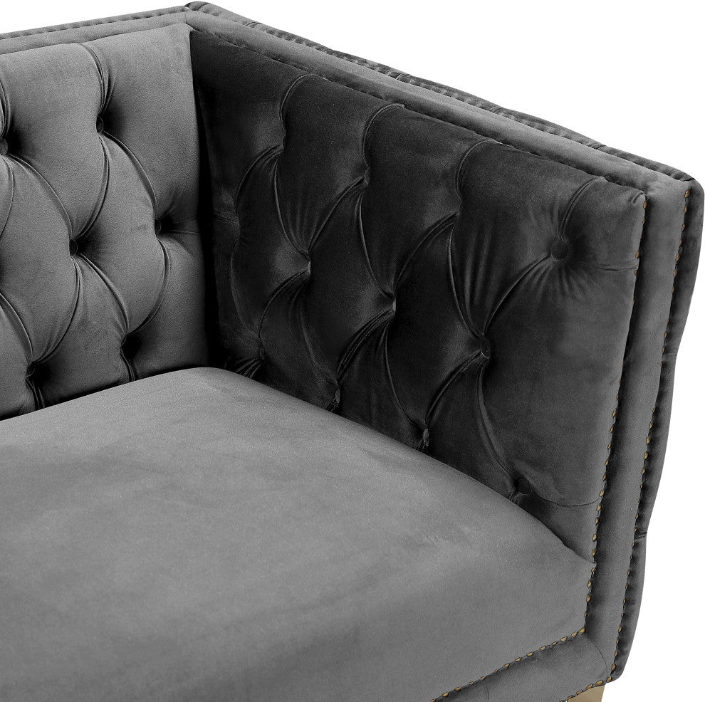Michelle Fabric Upholstered Chair, Gold Iron Legs, Gray, Velvet, Chair
