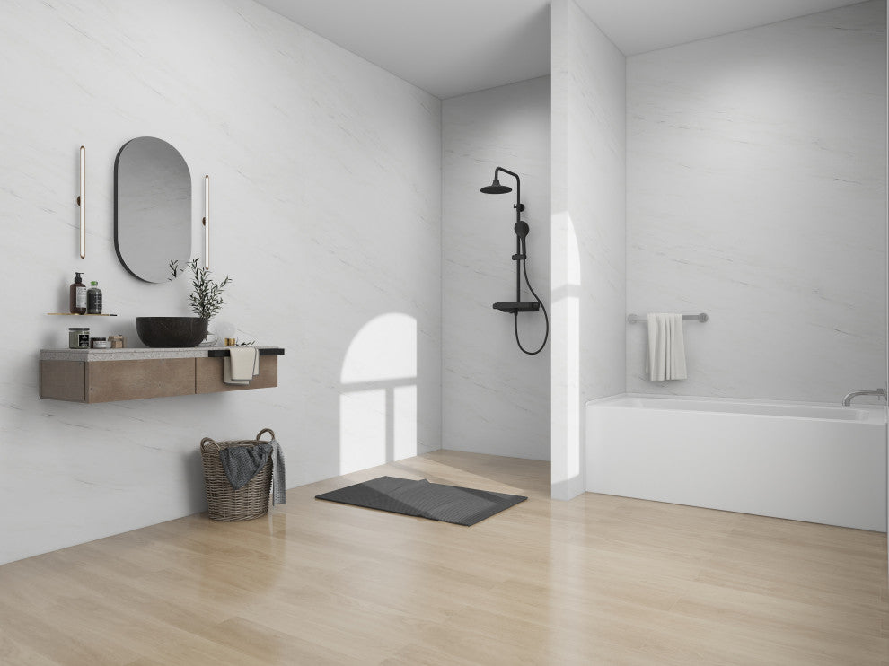 Vanity Art Alcove Soaking Acrylic Bathtub, White/Brushed Nickel, 60"x30", Right