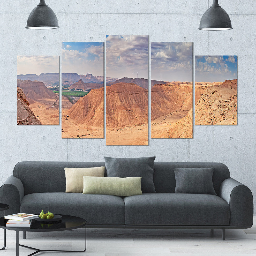 Clay Rocks around Riyadh City, Landscape Canvas Art Print, 60"x32", 5 Panels