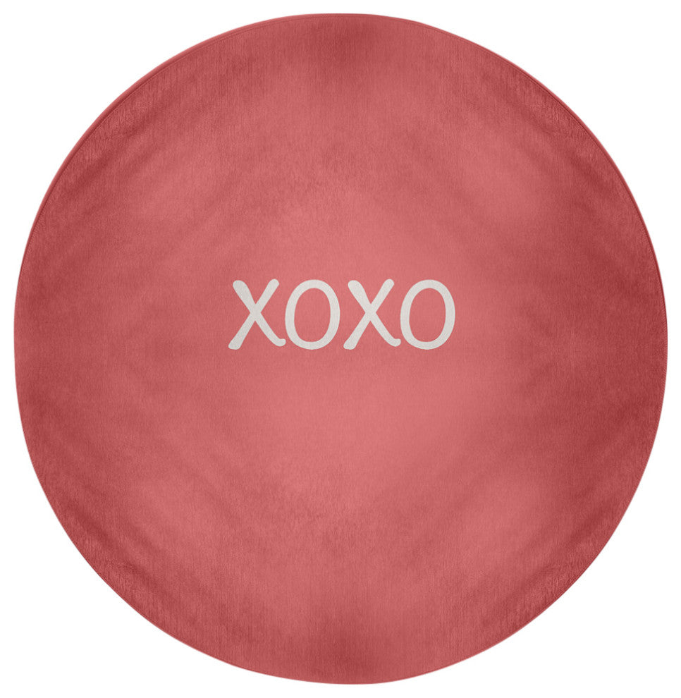 XOXO Valentines Chenille Rug, Coral, 5' Round