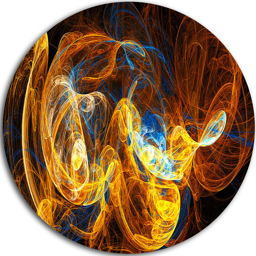 Fractal Smoke Texture Orange, Abstract Digital Art Round Wall Art, 36"