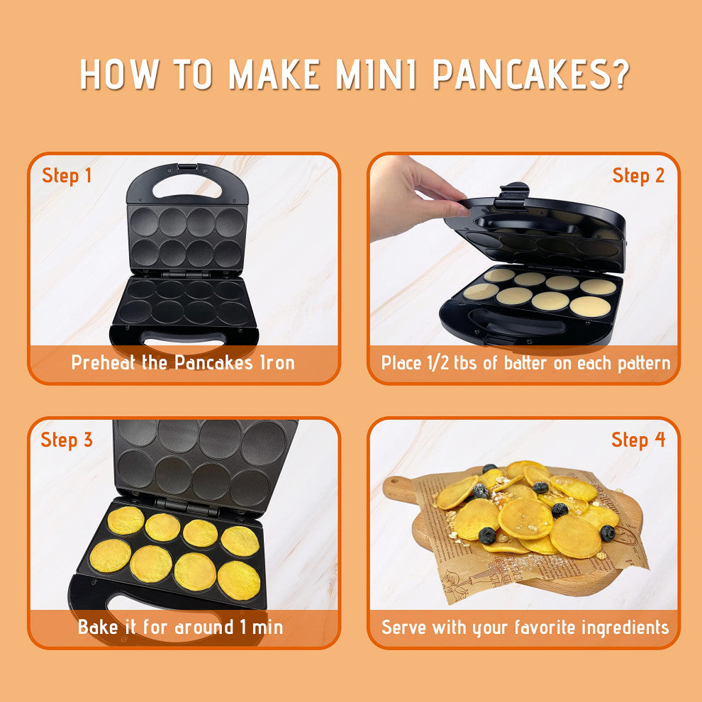 Mini Pancakes Maker Machine with Non Stick Plates, Small Pancake Griddle, Makes, Mini Pancakes Maker