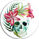 Watercolor Skull With Flowers, Floral Large Disc Metal Wall Art, 36"