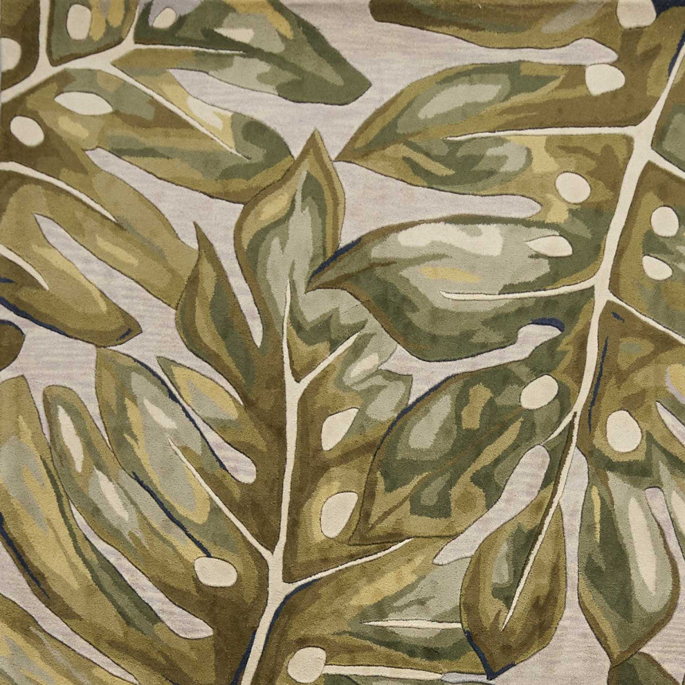 HomeRoots 8'x11' Green Hand Tufted Oversized Tropical Leaves Indoor Area Rug