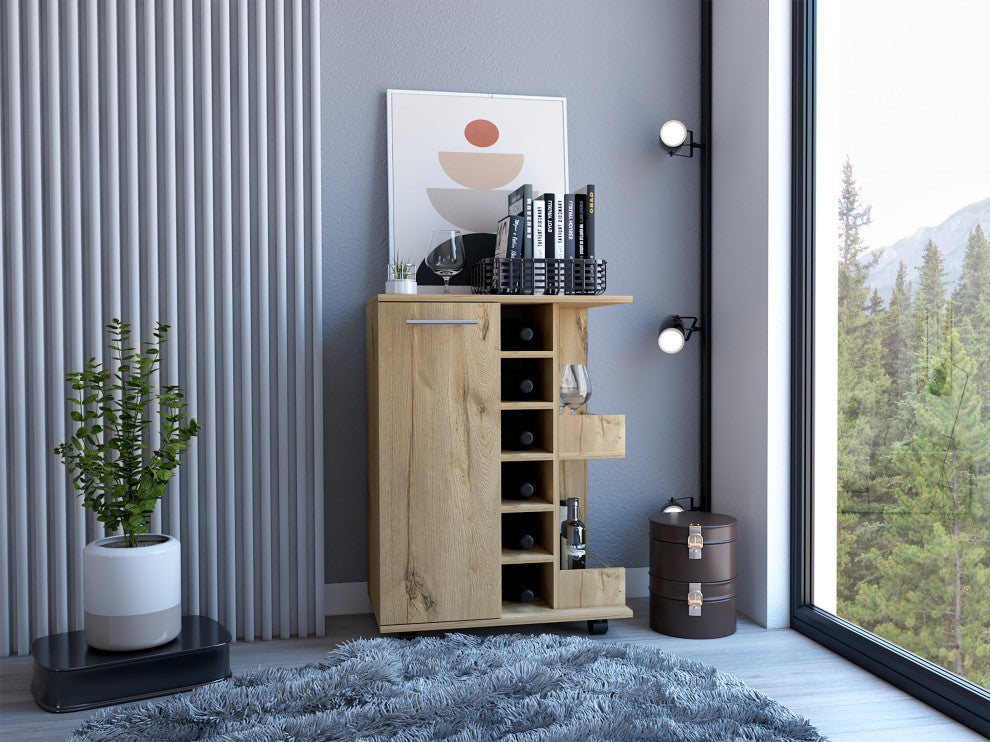 DEPOT E-SHOP Magda Bar Cart with 2 Shelves, Light Oak