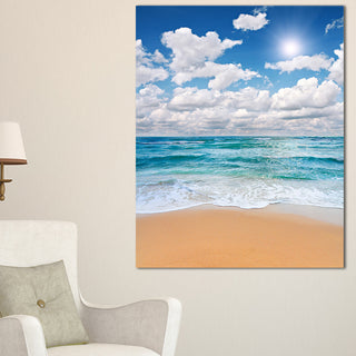 "Peaceful Seashore Under White Clouds" Modern Beach Canvas Art Print, 30"x40"