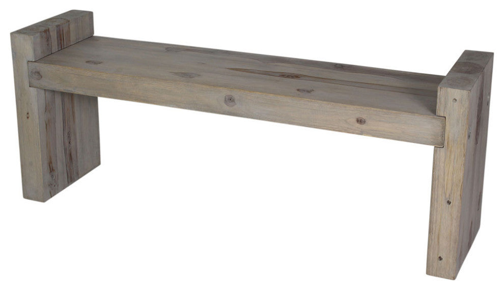 Haussmann Teak Block Bench 48 x 12 x 19 inch High KD Grey Oil