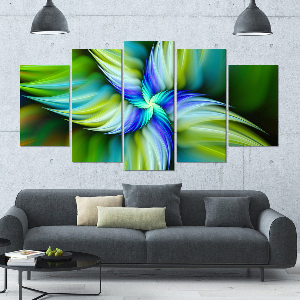 Rotating Fractal Green Star, Large Floral Canvas Art Print, 60"x32", 5 Panels