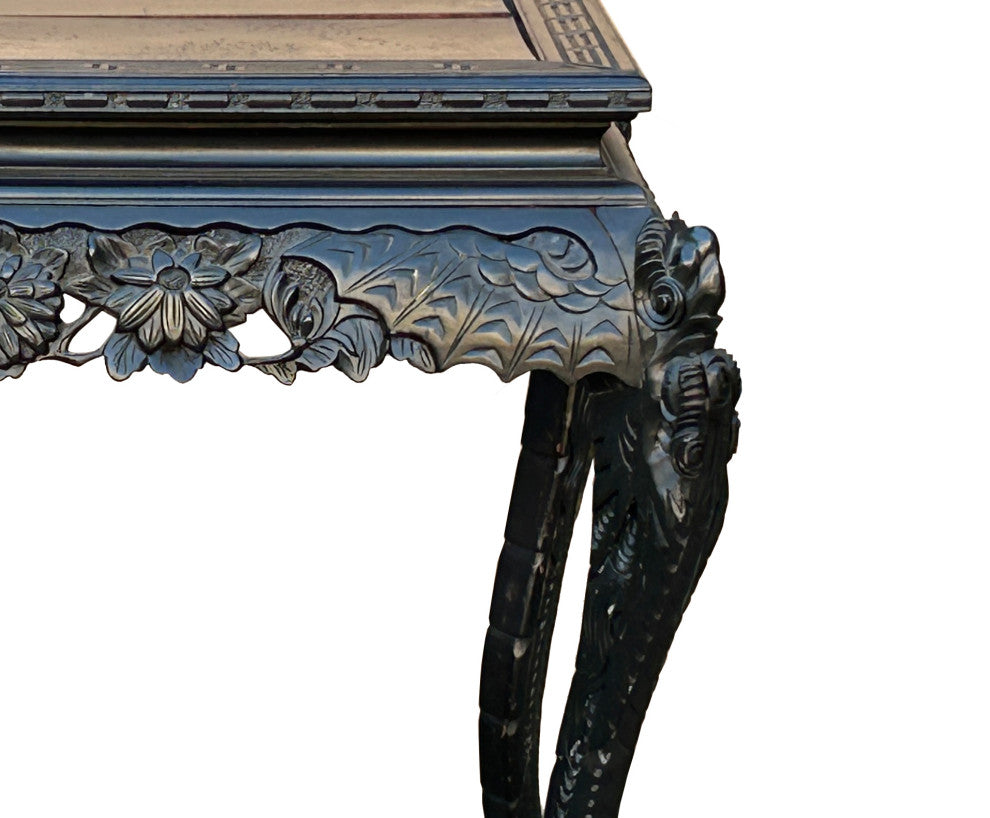 Vintage Chinese Black Relief Floral Carving Claw Legs Side Console Table Hws4812