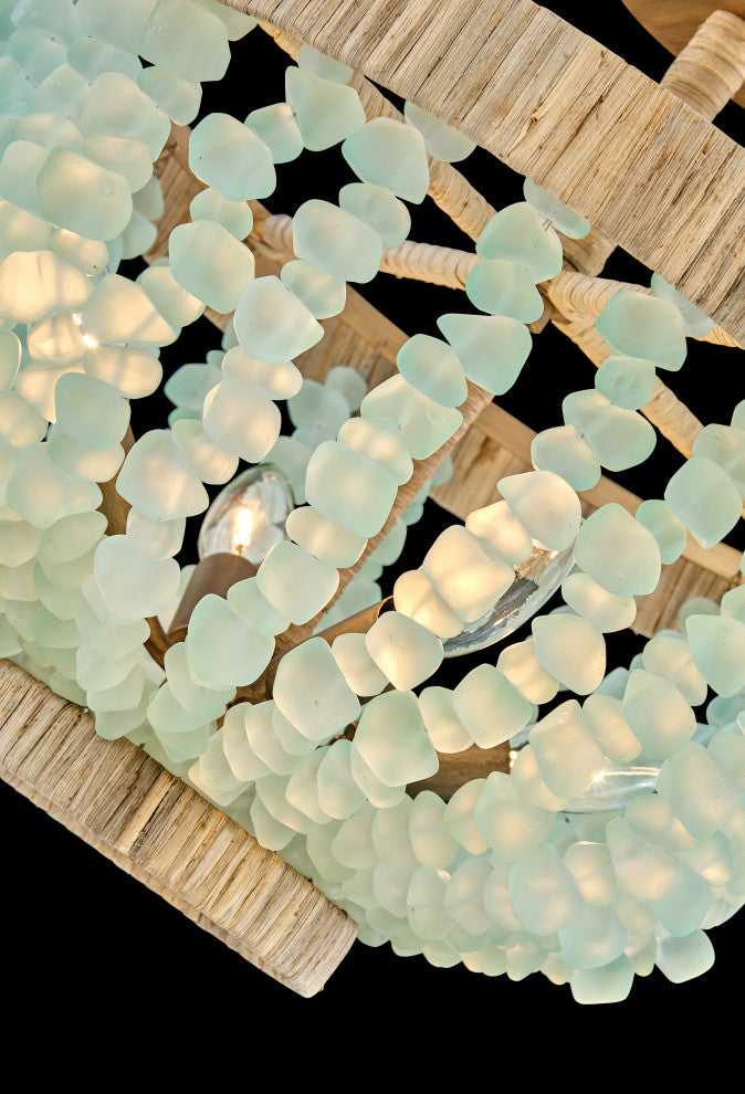 Fredrick Ramond Dune Medium Semi-Flush Mount, Burnished Gold With Blue Sea Glass