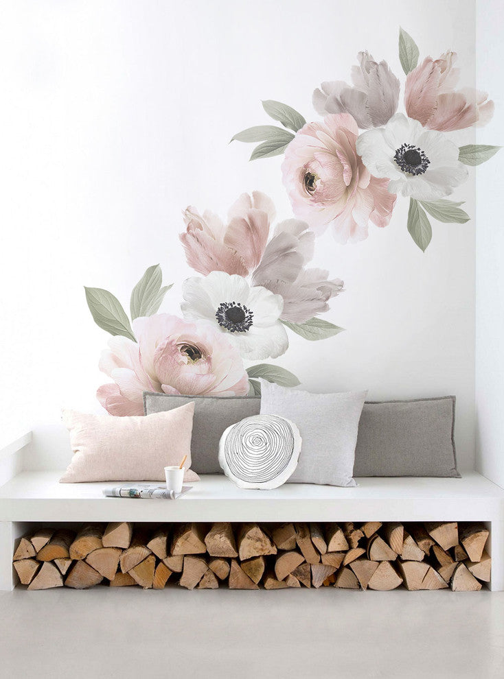 Floral Vinyl Wall Sticker, Spring Pink Green