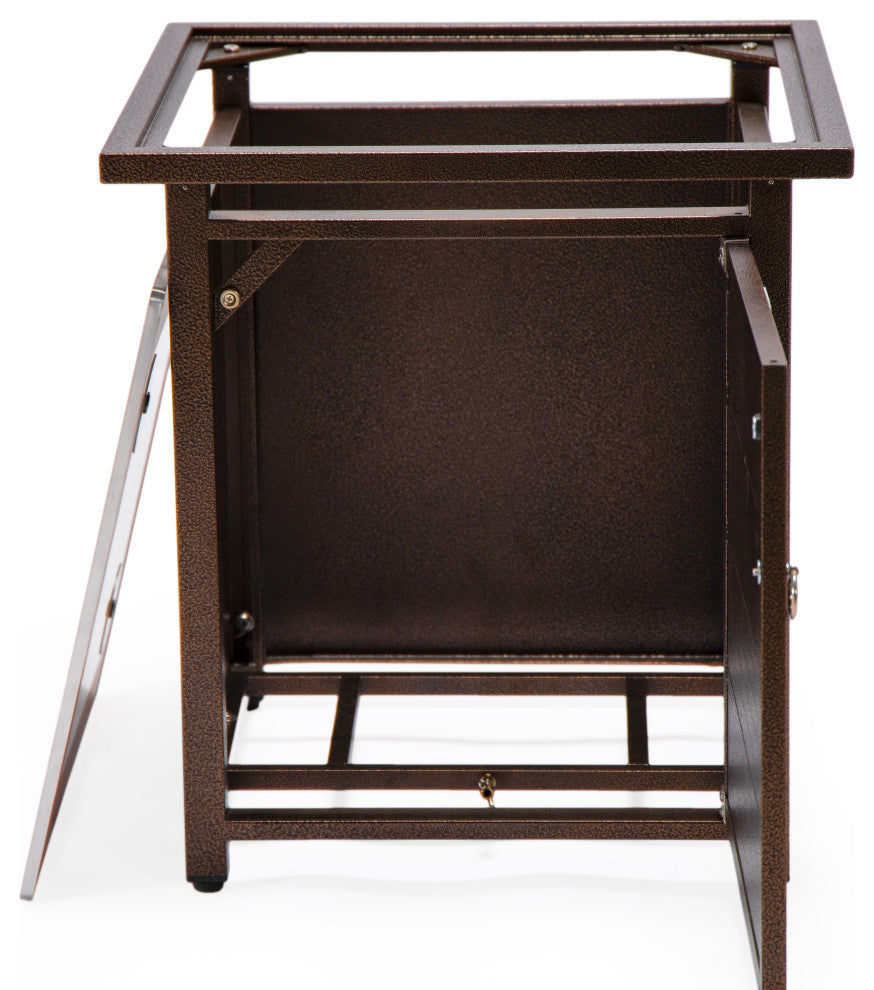 LeisureMod Walbrooke Square Fire Pit Table and Tank Holder With Slats, Brown