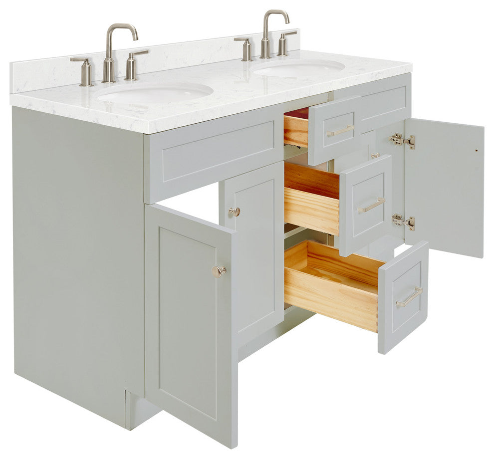 Ariel Hamlet 60" Double Oval Sink Bathroom Vanity, Carrara Quartz