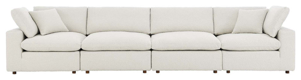 Commix Down Filled Overstuffed Boucle Fabric 4-Seater Sofa, Ivory