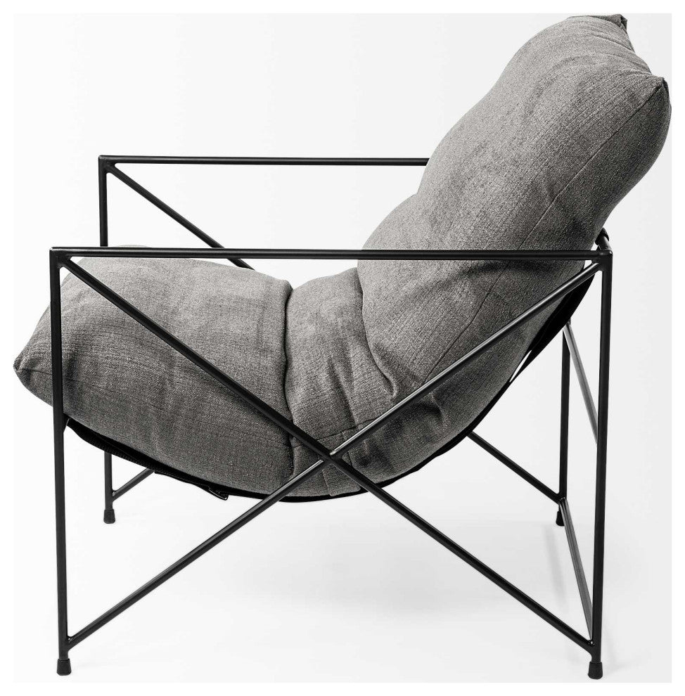 HomeRoots Grey Fabric Wrap Accent Chair With Black Metal Frame