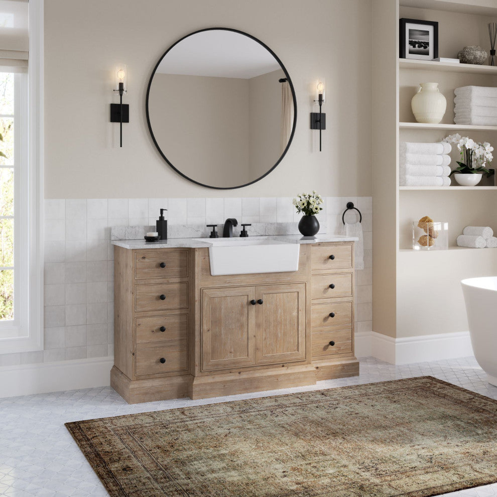 Fermo Bath Vanity, Weathered Fir, 60", Marble Top, Single Sink, Freestanding
