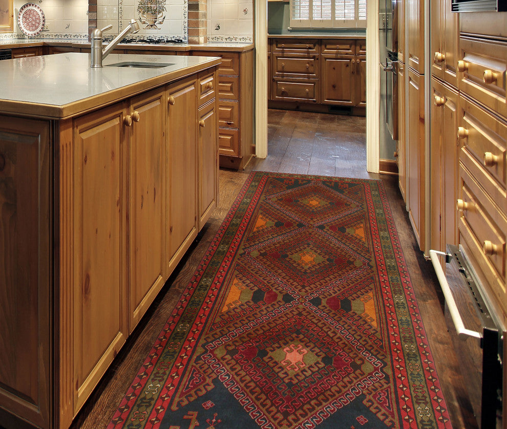 Fine Vintage Distressed Dastgir Burgundy/Charcoal Runner, 4'1x9'6