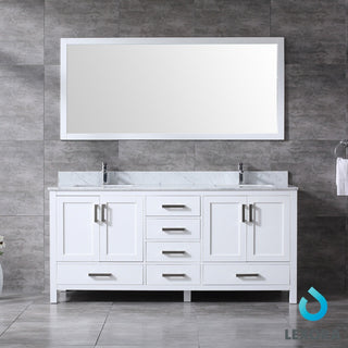 Jacques 72" Double Vanity Cabinet Carrara Marble Top Sinks, 70" Wall Mirror