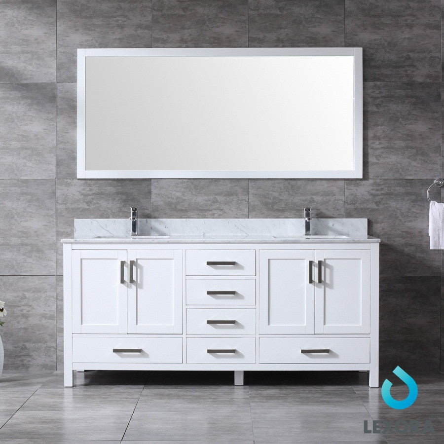 Jacques 72" Double Vanity Cabinet Carrara Marble Top Sinks, 70" Wall Mirror