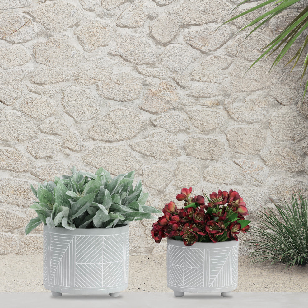 2-Piece Set Ceramic Diamond Footed Planter, Gray