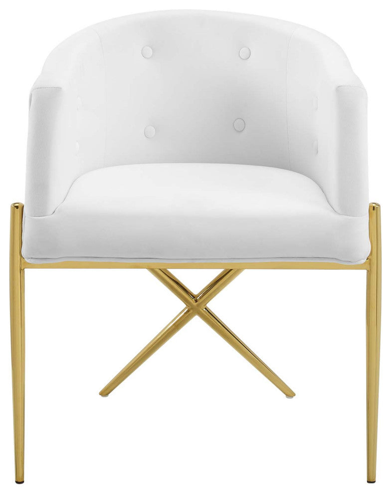 Side Dining Chair, Set of 2, Velvet, Metal, White, Modern, Bistro Restaurant