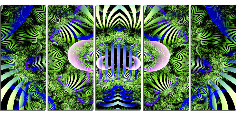 Green Magical Fairy Pattern, Floral Canvas Art Print, 60"x28", 5 Panels
