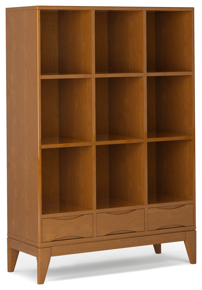 Harper Solid Hardwood Cube Storage With Drawers, Teak Brown, 42"